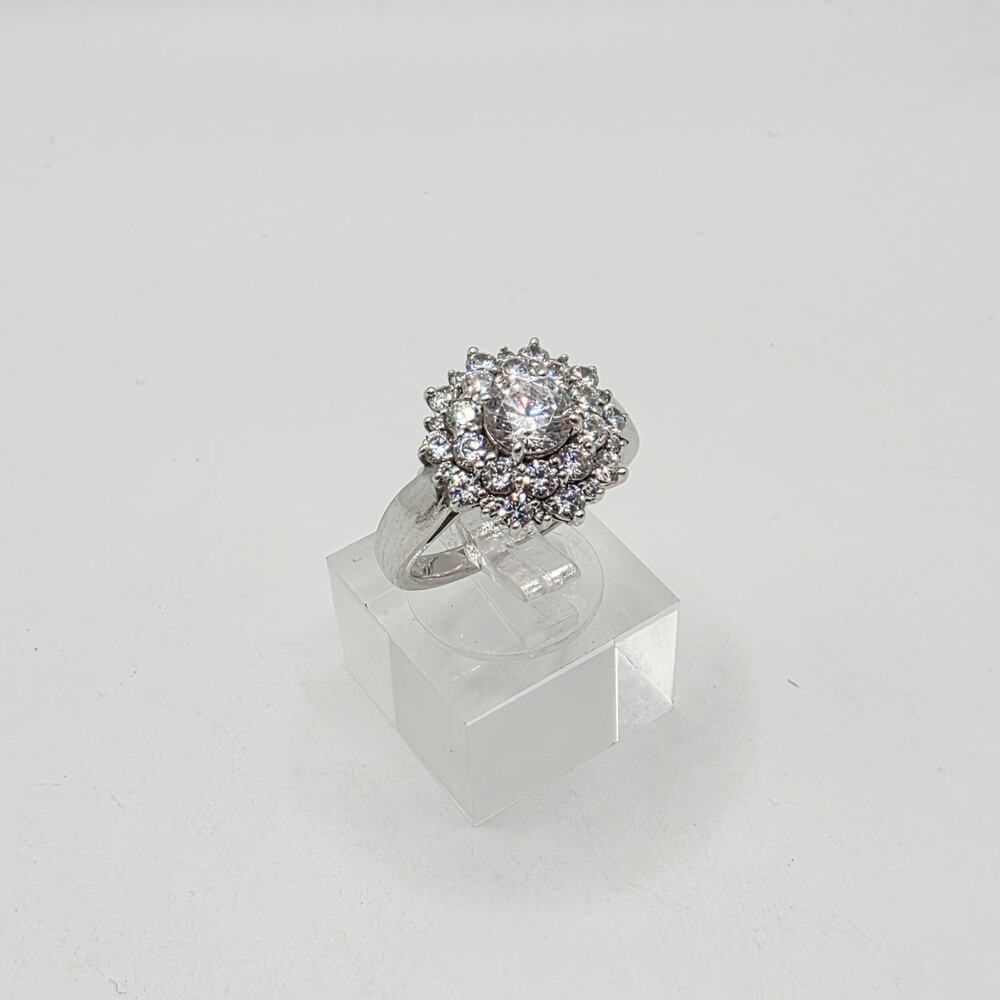 Vintage Cubic Zirconia Double Stacked Halo Sterling Silver Ring - Size 7
